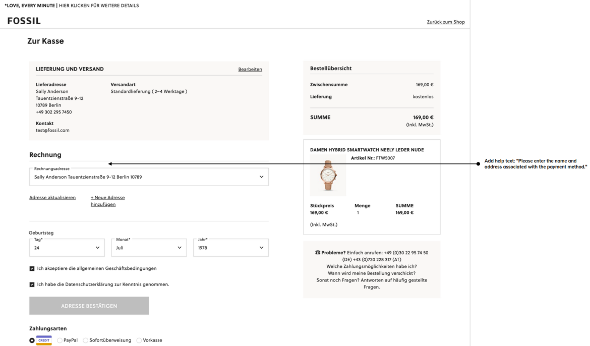 User Flow through Fossil's EU checkout